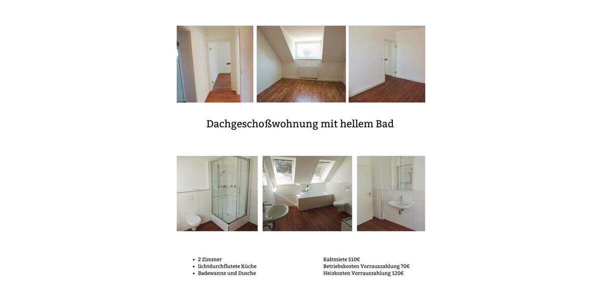 Dachgeschoßwohnung Velbert Velbert-Mitte - 3 Zimmer, 60 m&sup2;, 700&euro; | Angebot:26387864
