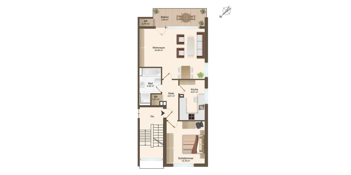 Etagenwohnung Bochum Eppendorf - 2.5 Zimmer, 63 m&sup2;, 900&euro; | Angebot:26264773