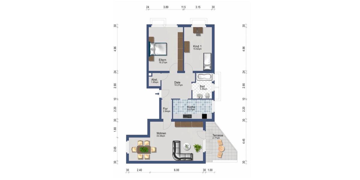 Erdgeschoßwohnung Wuppertal Gemarkung Barmen - 3 Zimmer, 100 m&sup2;, 1.090&euro; | Angebot:27618498