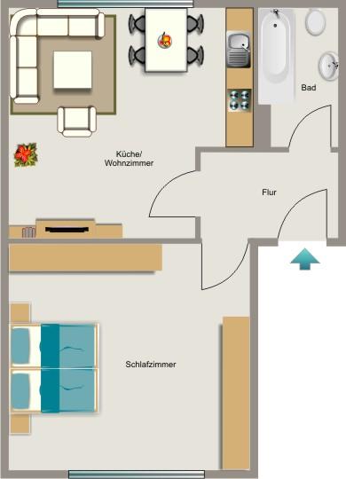Etagenwohnung Bochum Bochum-Nord - 1.5 Zimmer, 42 m&sup2;, 383&euro; | Angebot:25524172