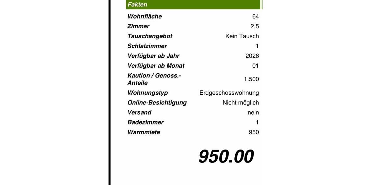 Erdgeschoßwohnung Fröndenberg (Ruhr) - 2.5 Zimmer, 64 m&sup2;, 950&euro; | Angebot:26534183
