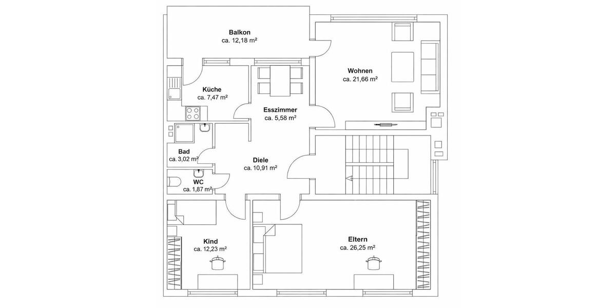 Etagenwohnung Wuppertal Arrenberg - 3 Zimmer, 100 m&sup2;, 950&euro; | Angebot:26700857
