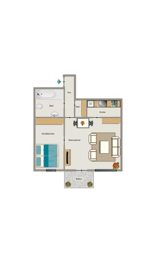 Erdgeschoßwohnung Bochum Günnigfeld - 2.5 Zimmer, 43 m&sup2;, 382&euro; | Angebot:26703626