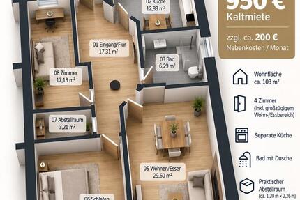 Wohnung Lüdenscheid - 4 Zimmer, 103 m&sup2;, 950&euro; | Angebot:27632219