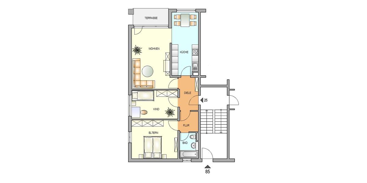 Etagenwohnung Remscheid Gemarkung Bergisch Born - 3 Zimmer, 78 m&sup2;, 462&euro; | Angebot:26585769