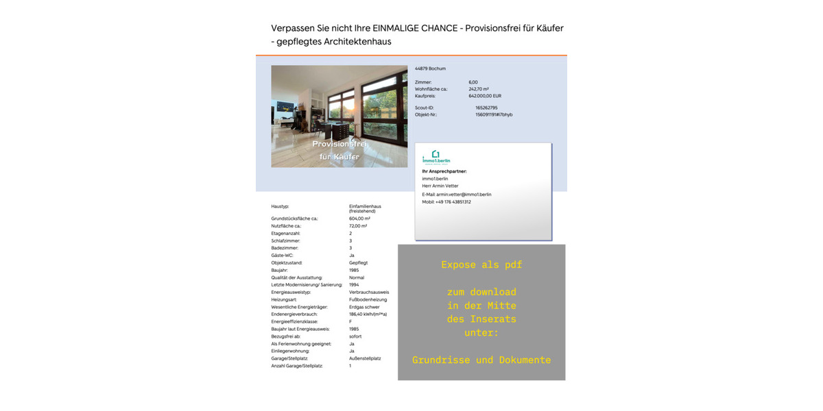 Einfamilienhaus Bochum Linden - 6 Zimmer, 242 m&sup2;, 642.000&euro; | Angebot:25664513