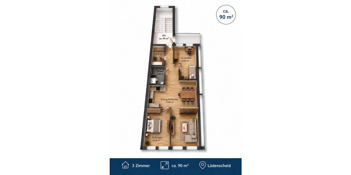 Etagenwohnung Lüdenscheid - 3 Zimmer, 90 m&sup2;, 215.000&euro; | Angebot:26852858