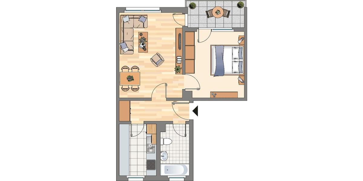 Erdgeschoßwohnung Dortmund Hörde - 2 Zimmer, 53 m&sup2;, 466&euro; | Angebot:25866533