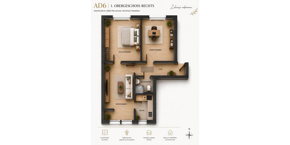 Etagenwohnung Remscheid - 3 Zimmer, 64 m&sup2;, 540&euro; | Angebot:26611642