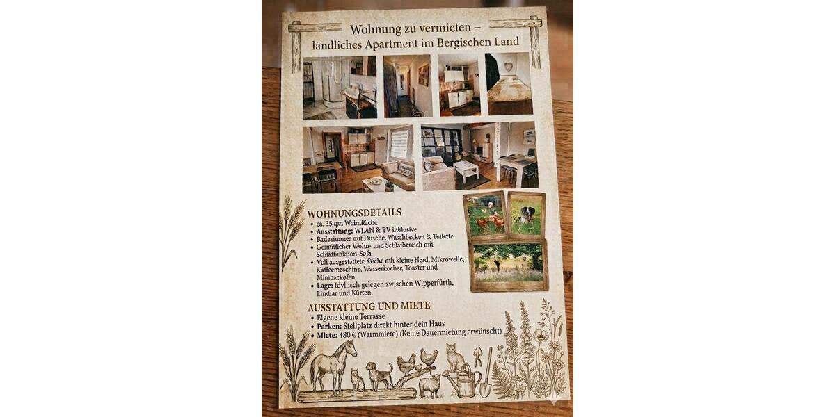 Etagenwohnung Wipperfürth - 1 Zimmer, 35 m&sup2;, 480&euro; | Angebot:27596683